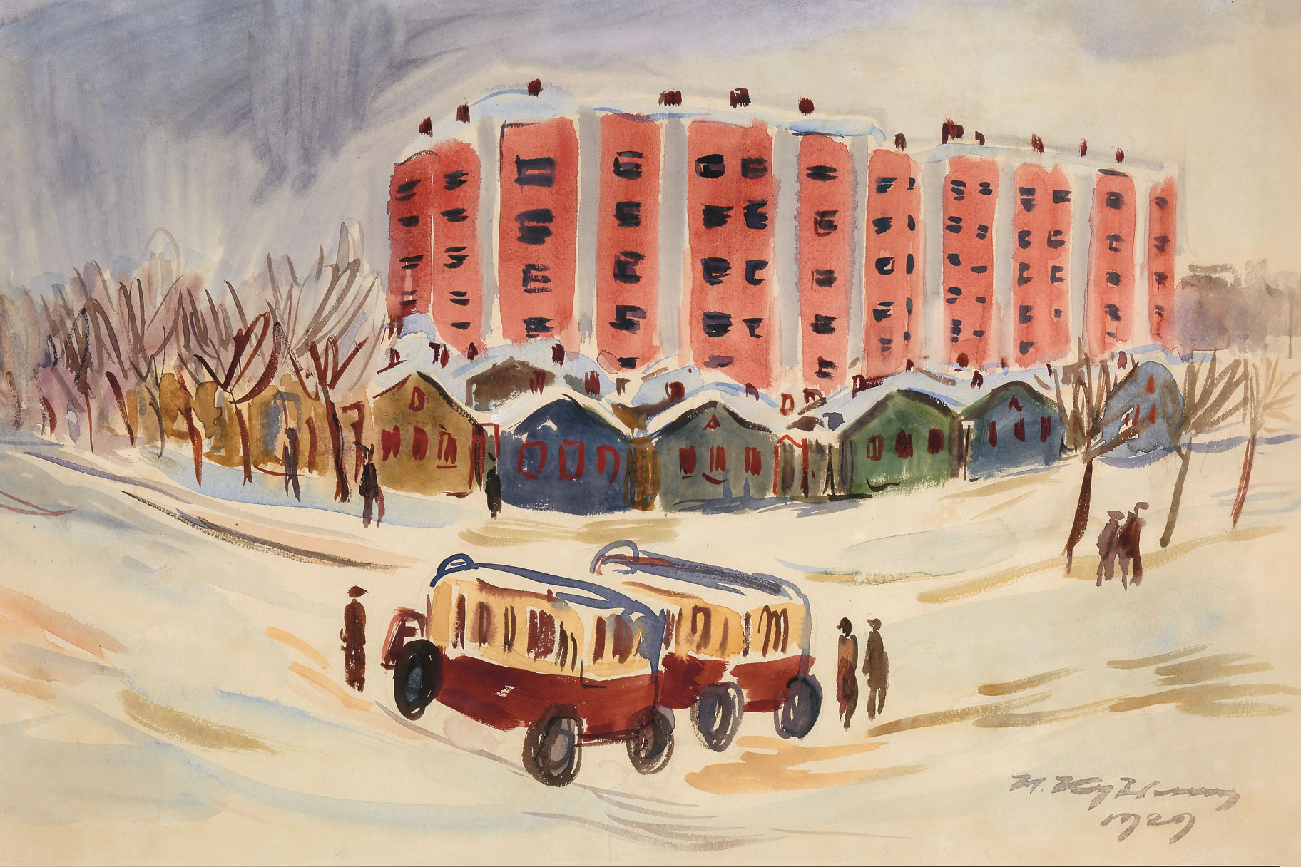 Николай Кузьмин, «Стоянка автобусов», 1929 год