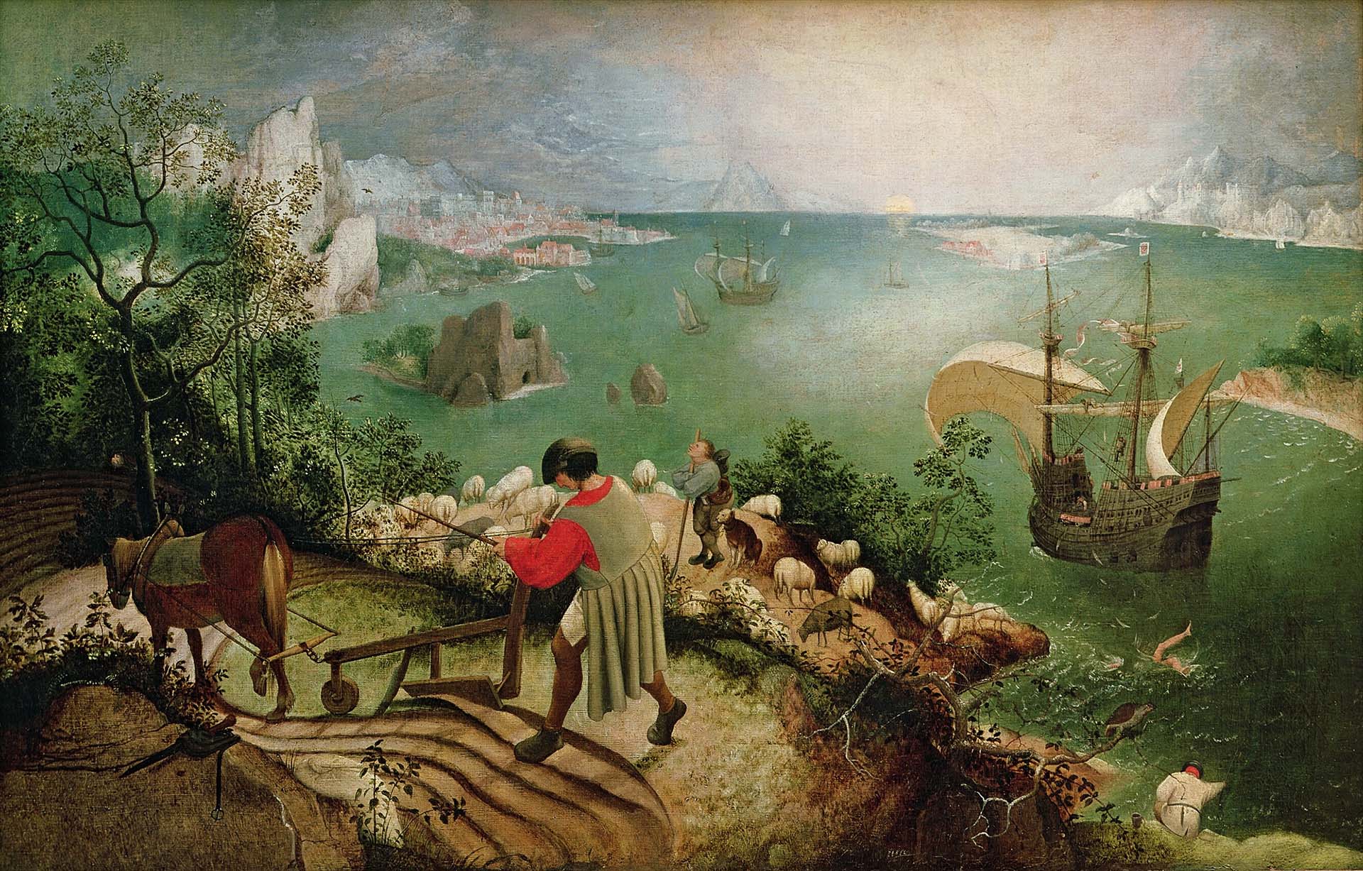 Питер Брейгель Старший, «Падение Икара», около 1558 года