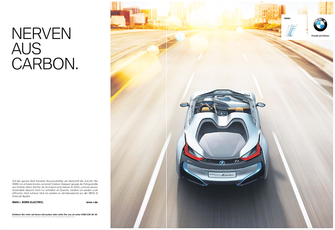 Для своих электромобилей в 2011 году BMW запустила новый «суббренд» i. Потребовался новый девиз — «Рожденный электрическим»