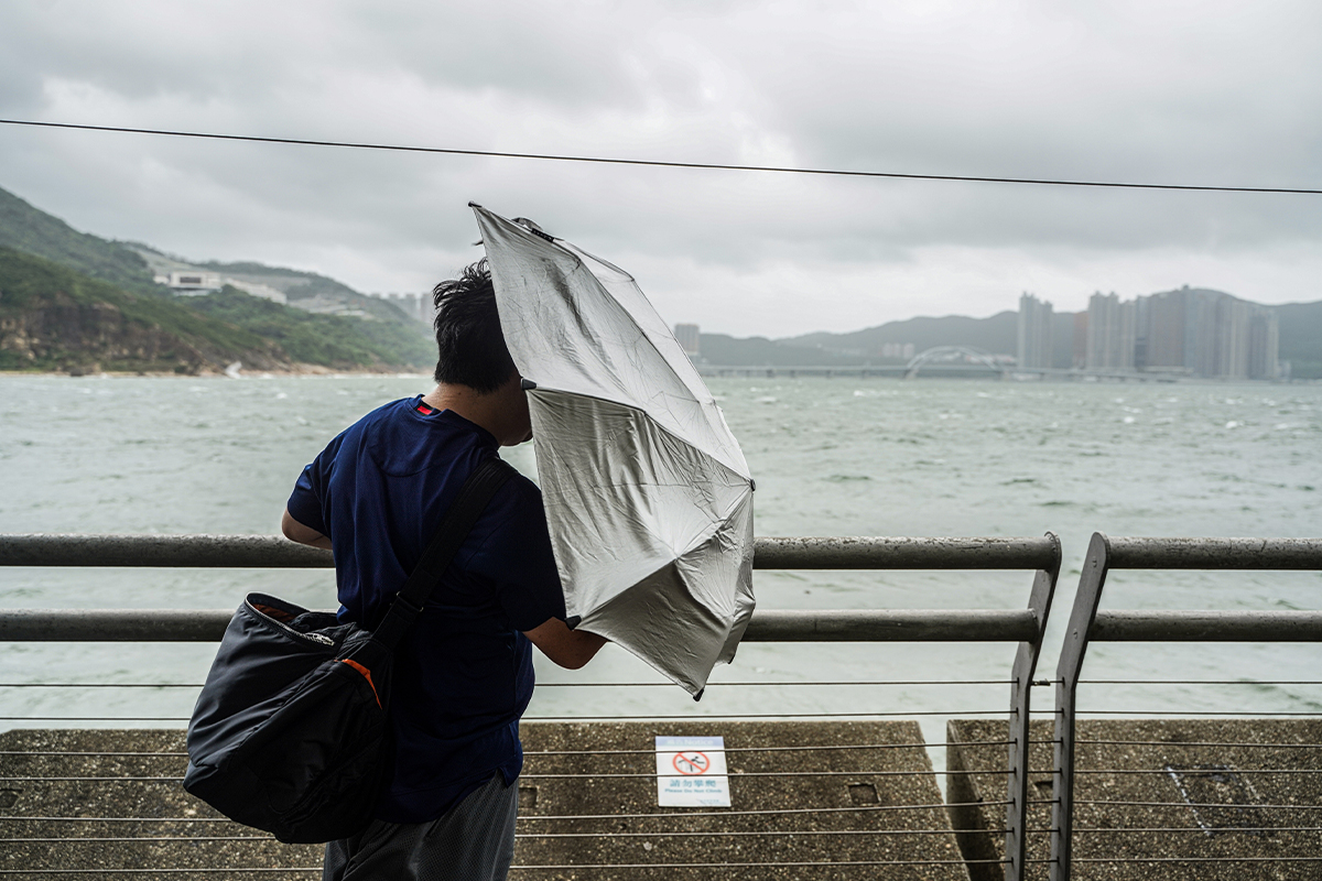 Гавань Хенг Фа Чуен во время приближения тайфуна «Талим» . Гонконг, 17 июля 2023 года