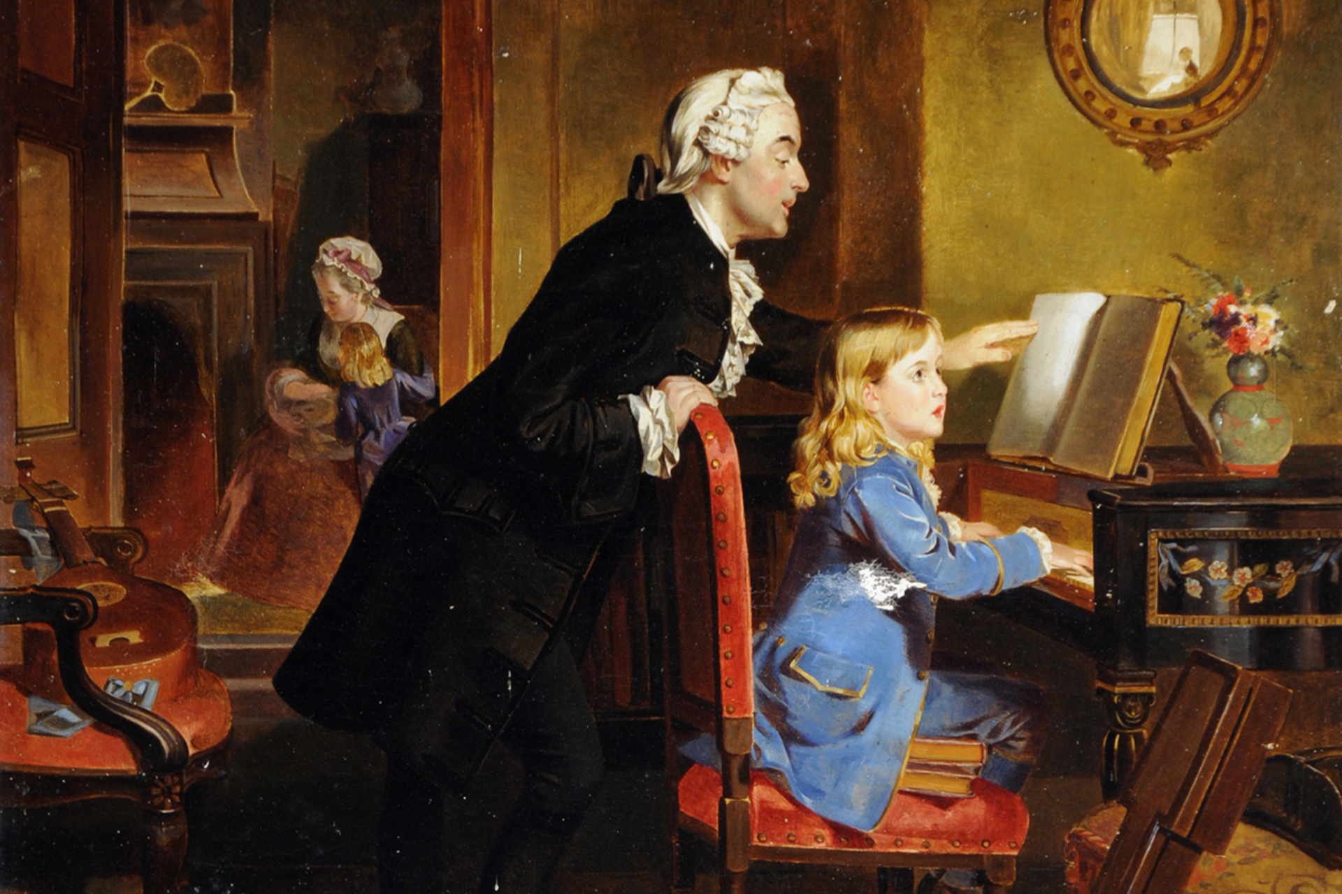 Эбенейзер Кроуфорд. «Моцарт и его отец за занятием музыкой».  Фрагмент. 1873 год