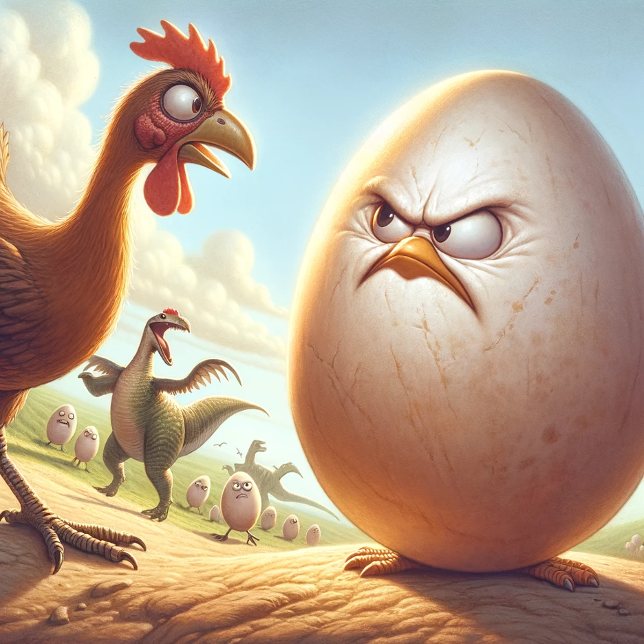Яйцо и курица. Изображение создано автором с помощью нейросети