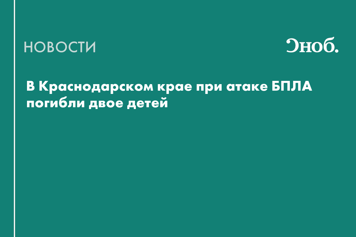 В Краснодарском крае два ребёнка из одной семьи погибли в результате атаки БПЛА