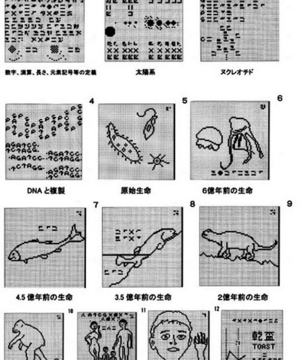 В августе 1983 года японские ученые отправили послание, состоящее из 13 изображений, в сторону звезды Альтаир