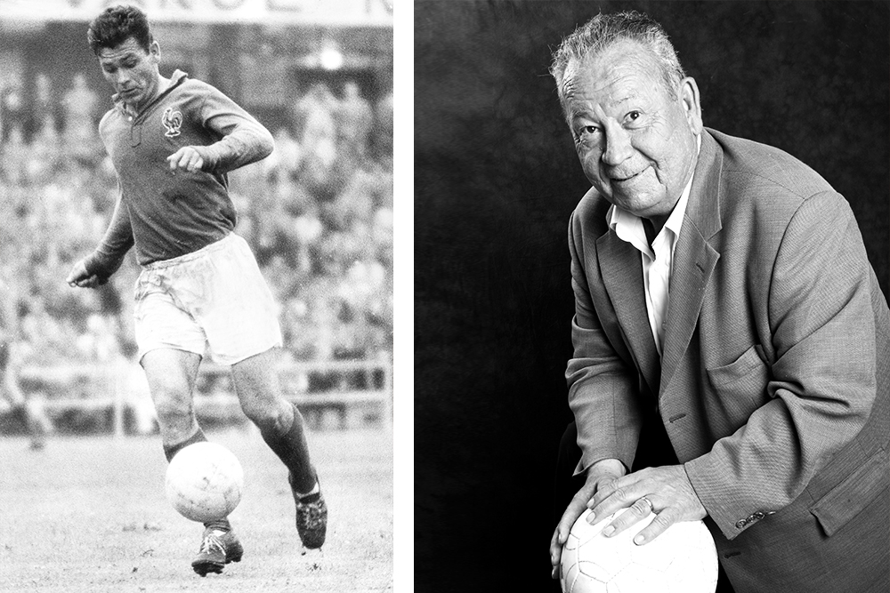 Слева: Жюст Фонтен во время матча в 1959 году; справа: Жюст Фонтен в 2006 году