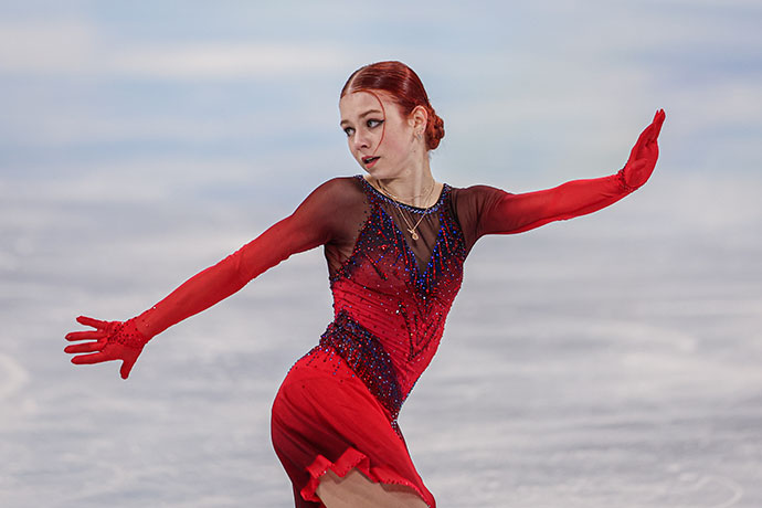Александра Трусова  во время выступления на зимних Олимпийских играх в Пекине, 2022 год