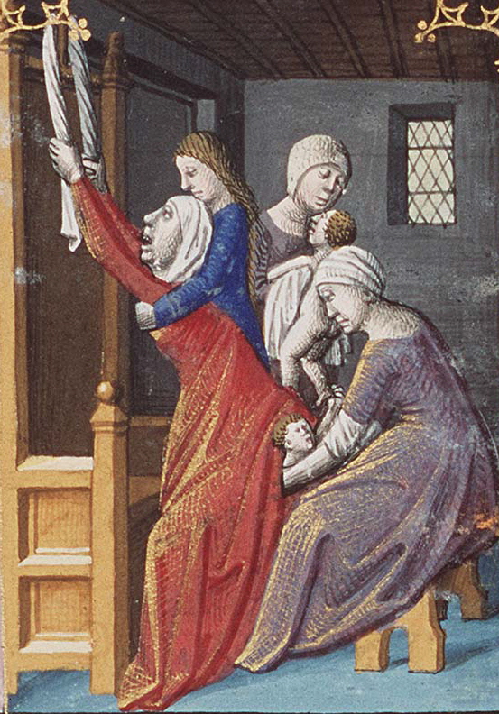 Рождение близнецов. Миниатюра из «La Cité de Dieu» (1475—1480)