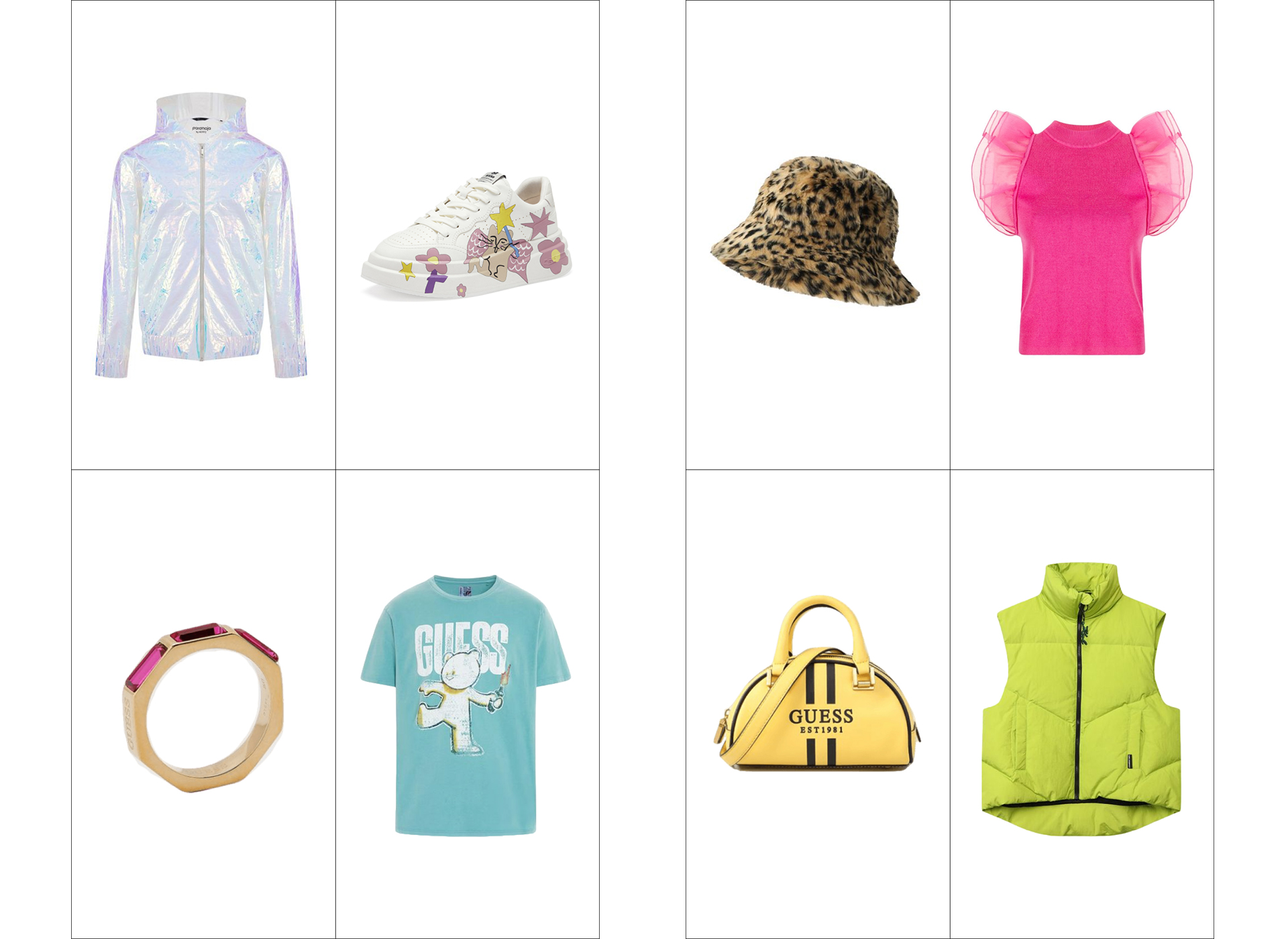 Ветровка «Кролик Что-То Знает»; кеды Ash; кольцо Guess; футболка Guess; панама TWINSET; топ Karl Lagerfeld; сумка кросс-боди Guess; стеганый жилет Karl Lagerfeld