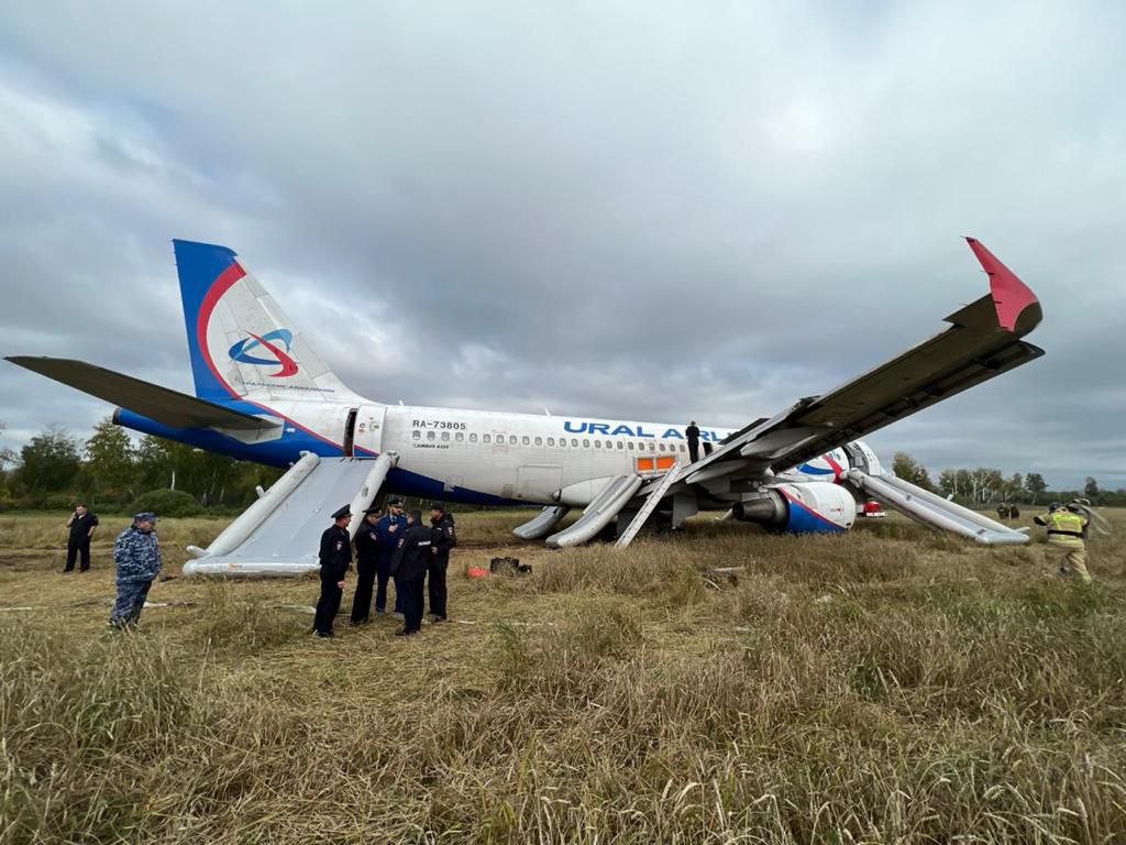 Фото с места аварийной посадки самолета Airbus A320 в Новосибирской области