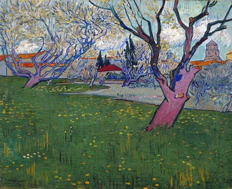 Вид на Арль среди цветущих деревьев. Ван Гог. Арль, 1888 г.