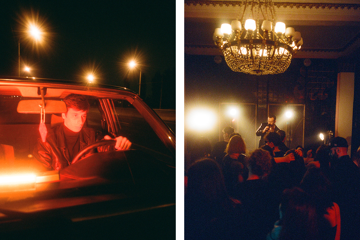Слева: клип «Вантаблэк» снимали на трассе Махачкала — Каспийск (фото: бэк со съемок); справа: эту сцену из клипа «Вантаблэк» снимали во Дворце культуры «Дагдизель» в Каспийске (фото: бэк со съемок)