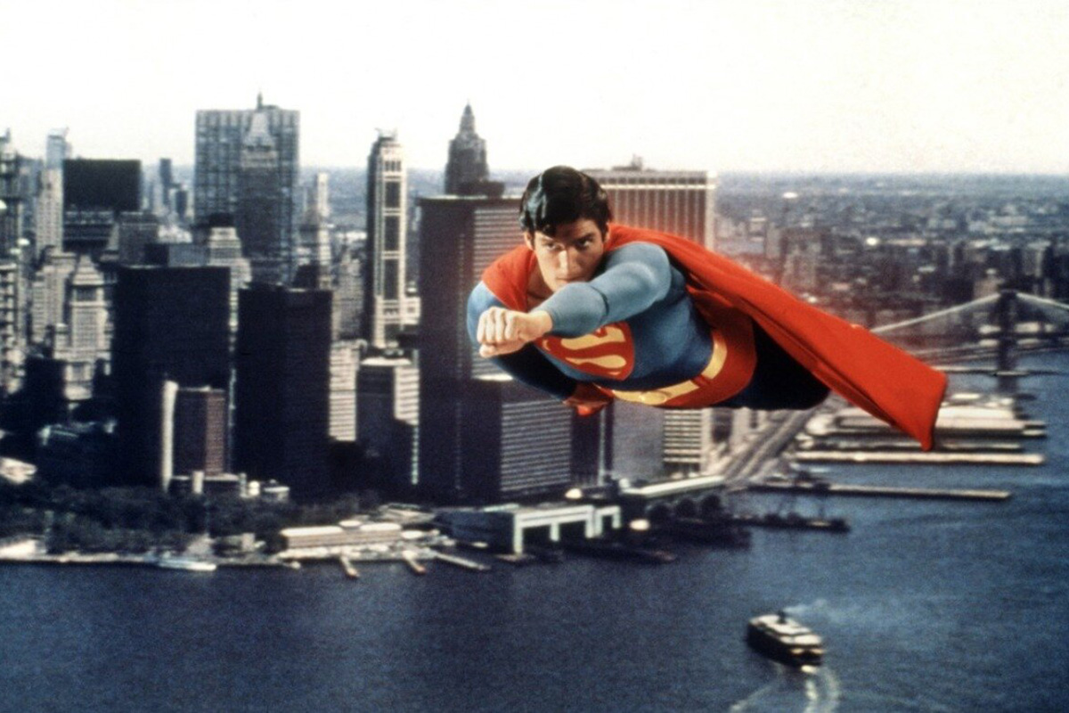 Кристофер Рив в роли Супермена, кадр из фильма «Супермен», 1978 год