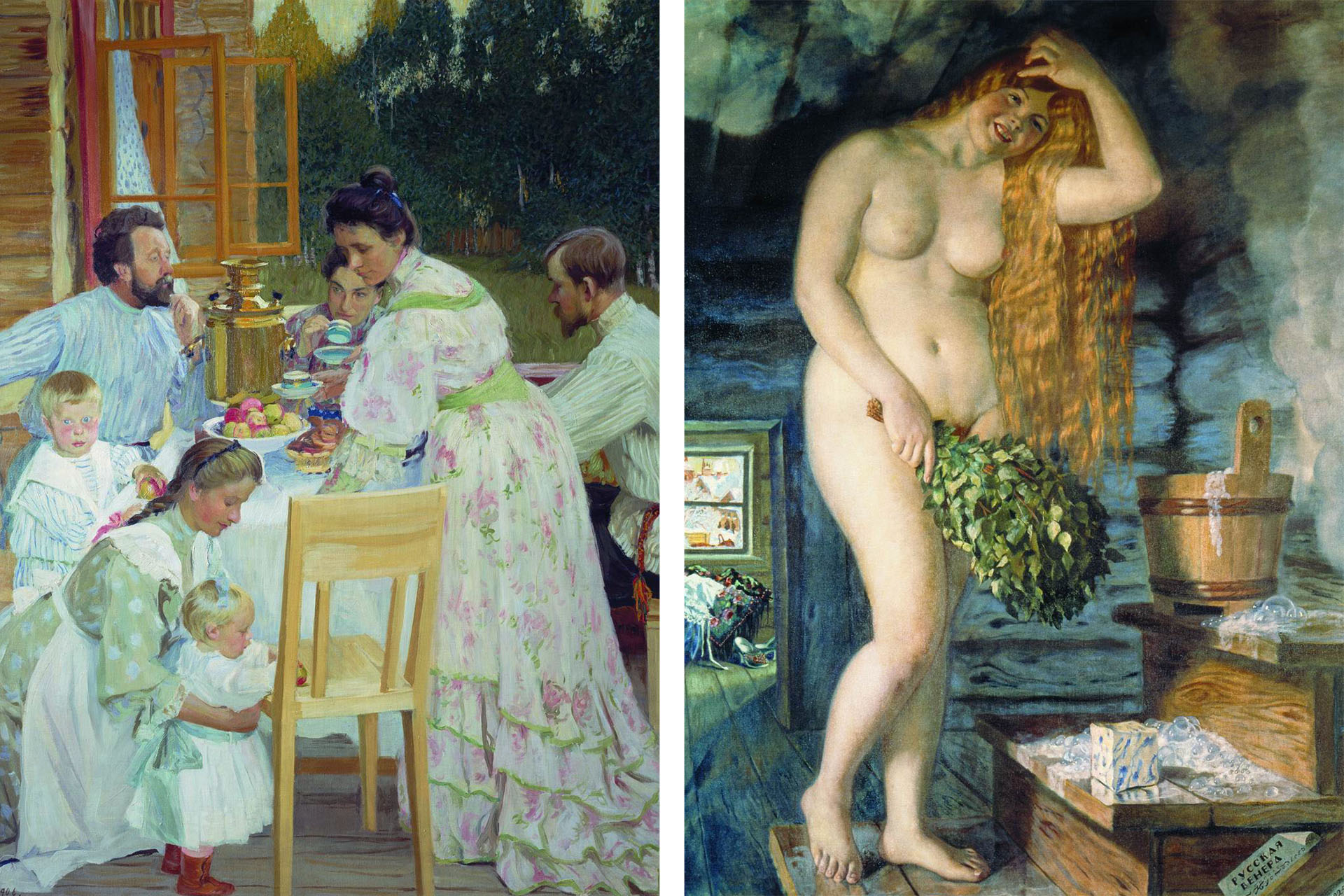 Борис Кустодиев, «На террасе», 1906 год / «Русская Венера», 1926 год