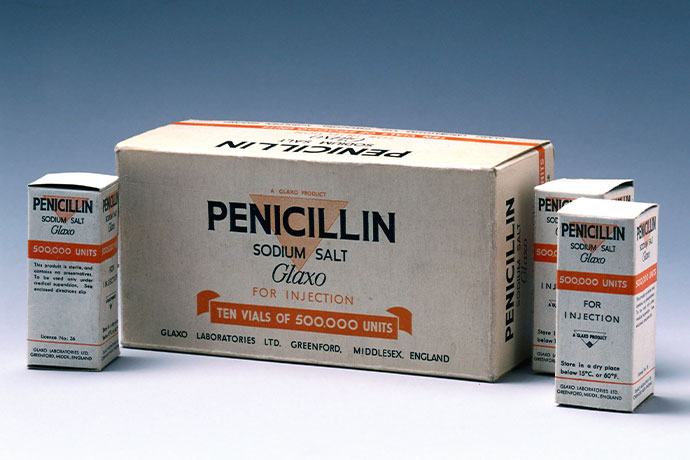 Образец пенициллина в оригинальной упаковке. Великобритания, около 1950 года