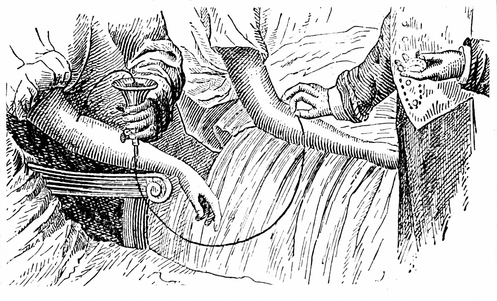 Переливание крови, гравюра из технического словаря, около 1880 года