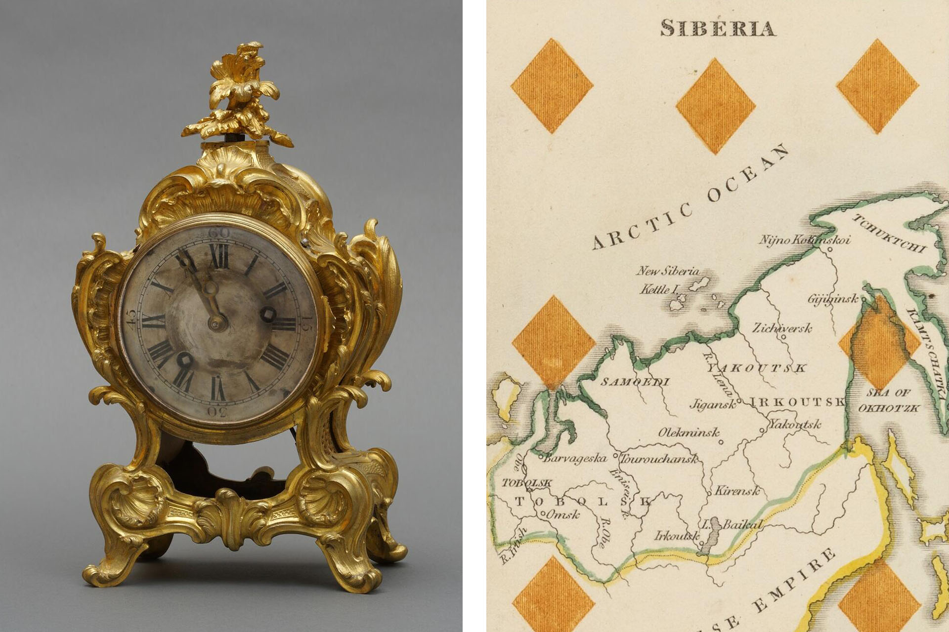 Часы кабинетные, 1750-е годы / Семерка бубен «Сибирь», 1784-1789 годы