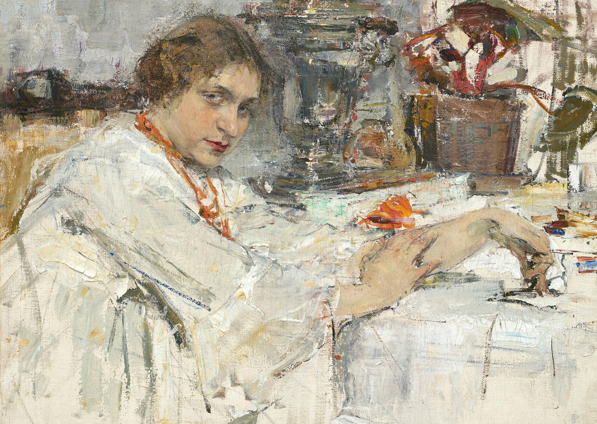 Николай Фешин. За самоваром. Портрет О. М. Ясеневой. 1913