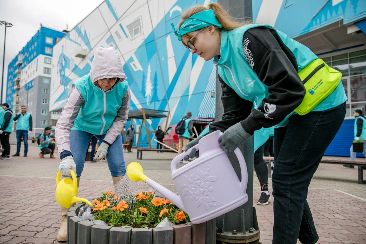 Волонтеры озеленяют сквер в Норильске